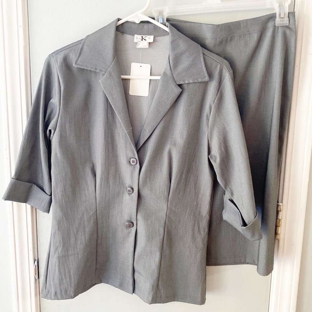 Luly K Cotton Blend Gray Skirt Set Size M 